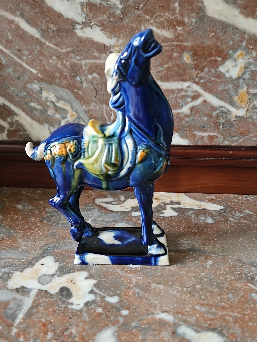 Chinese Sancai Glazed Tang Dynasty Style War Horse Flambe Drip Glaze Figurine